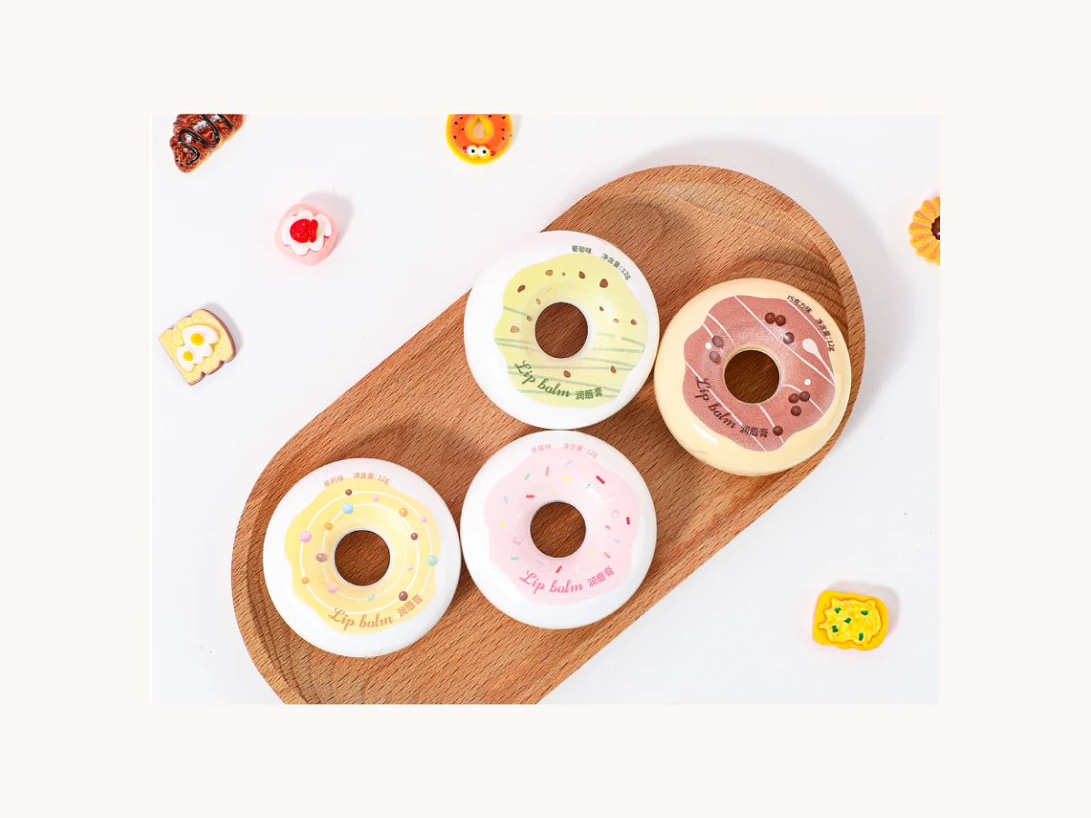 Donut shaped novelty lip balm OEM reference for custom gift and cultural retail projects
